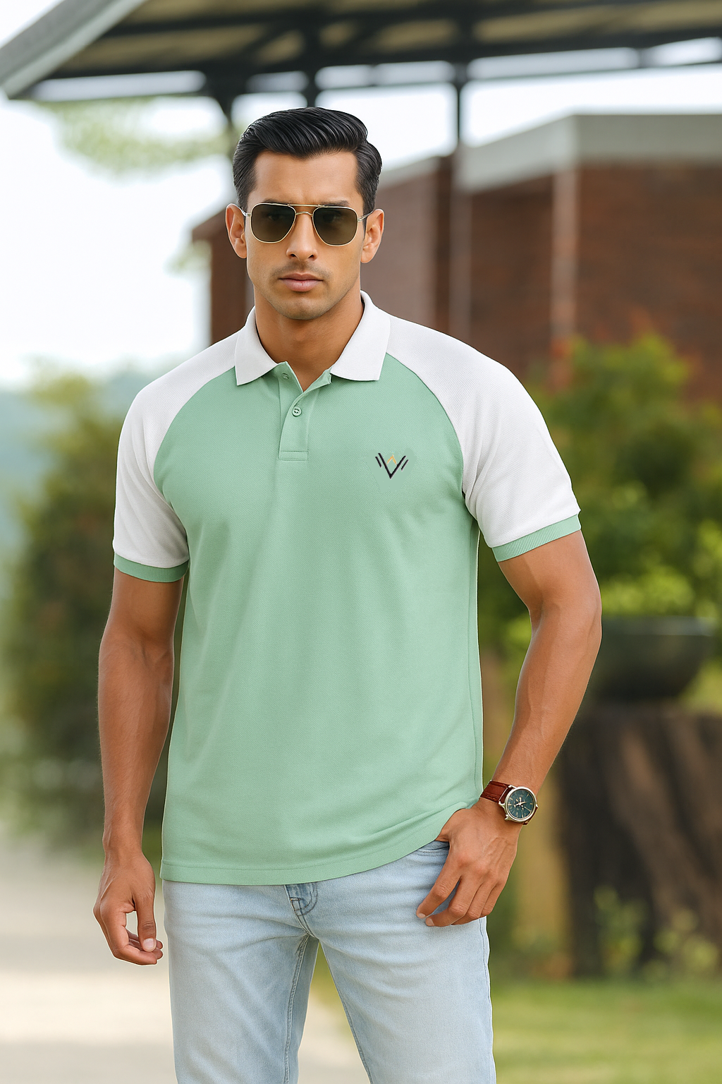 Green & White Polo (Popcorn)
